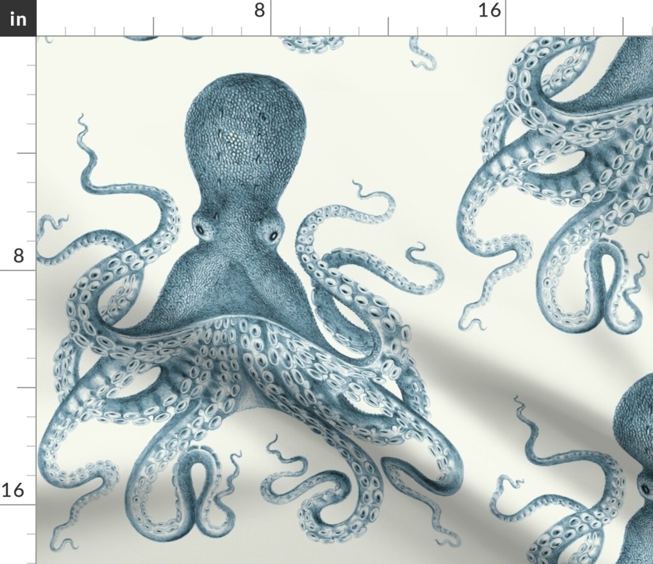 Octopus Sea Coastal Nautical Vintage Beach Summer Animal Custom Printed Fabric by Spoonflower Various Fabrics by the Yard or Fat Quarter